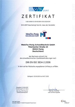 DIN EN ISO 3834-2:2006, Zertifizierung seit 2009
